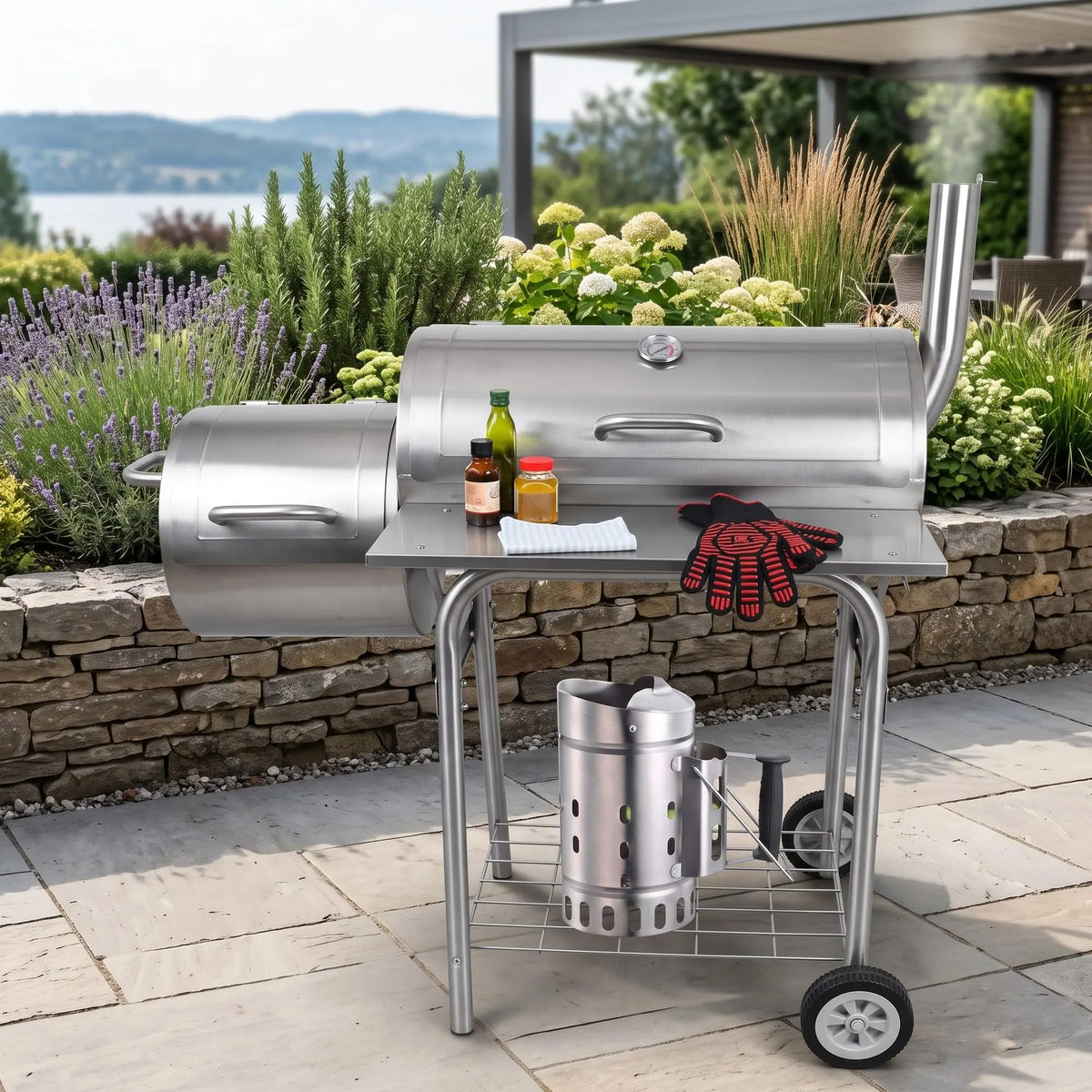 Stainless Steel Charcoal Chimney Starter With Heat Resistant Handle