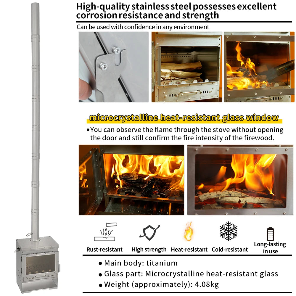 Soomloom Titanium Fireplace - Compact Portable Titanium Wood-Burning Stove for Outdoor Camping Grilling Adventures & Bushcraft