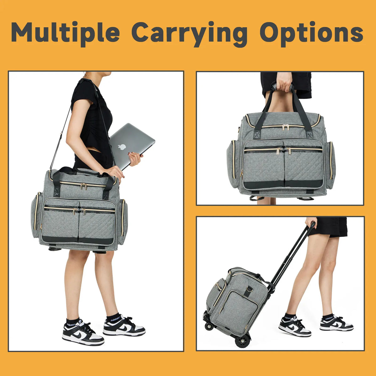 Rolling Teacher Bag With 4 Wheels, Art Tote Bag For Women With Detachable Dolly, Heavy Duty Briefcase With Padded Sleeves For 15.6" Laptop