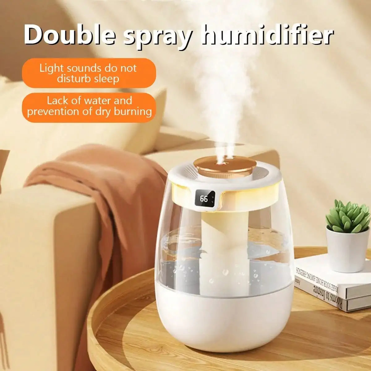 Double Spray Humidifier,1L Silent USB Digital Display Humidifier With 2 Mist Modes & Night Light For Car Office Home Room