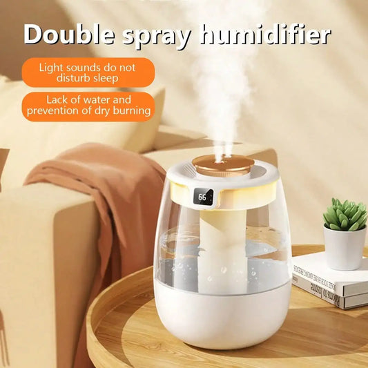 Double Spray Humidifier,1L Silent USB Digital Display Humidifier With 2 Mist Modes & Night Light For Car Office Home Room