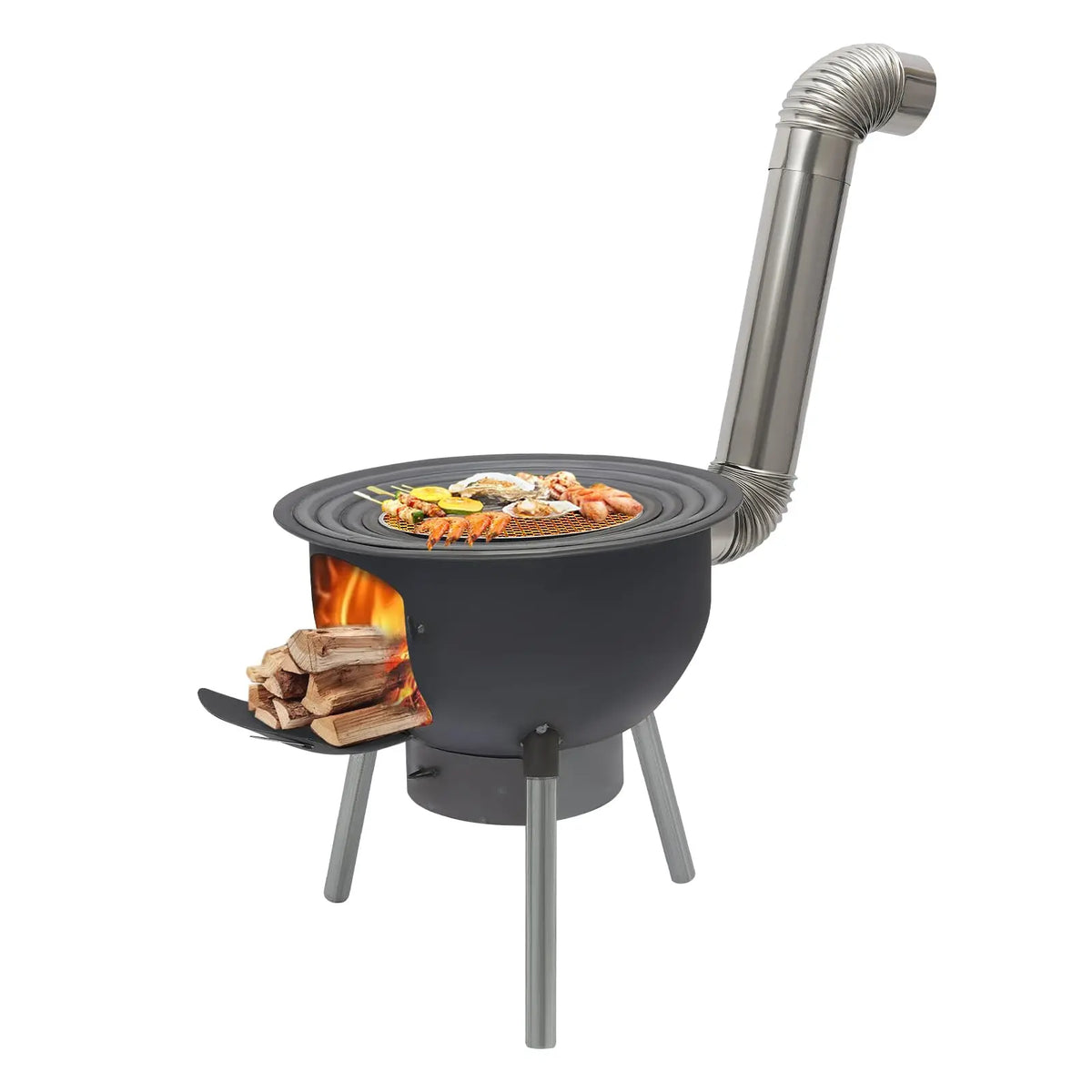 Wood Burning Stove, Camping Wood Stove, Portable Steel Stove with Grill Rack and Detachable Legs, Rocket Stove for
