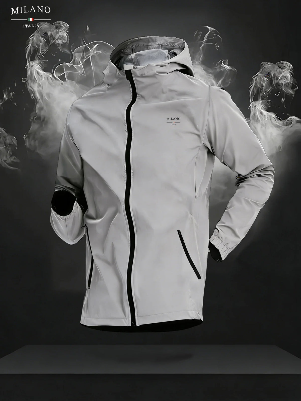 Men's Milano Italia Lightweight Hooded Windbreaker Jacket, Full Zip Up Waterproof Casual Outdoor Sports Coat with Zipper Pockets