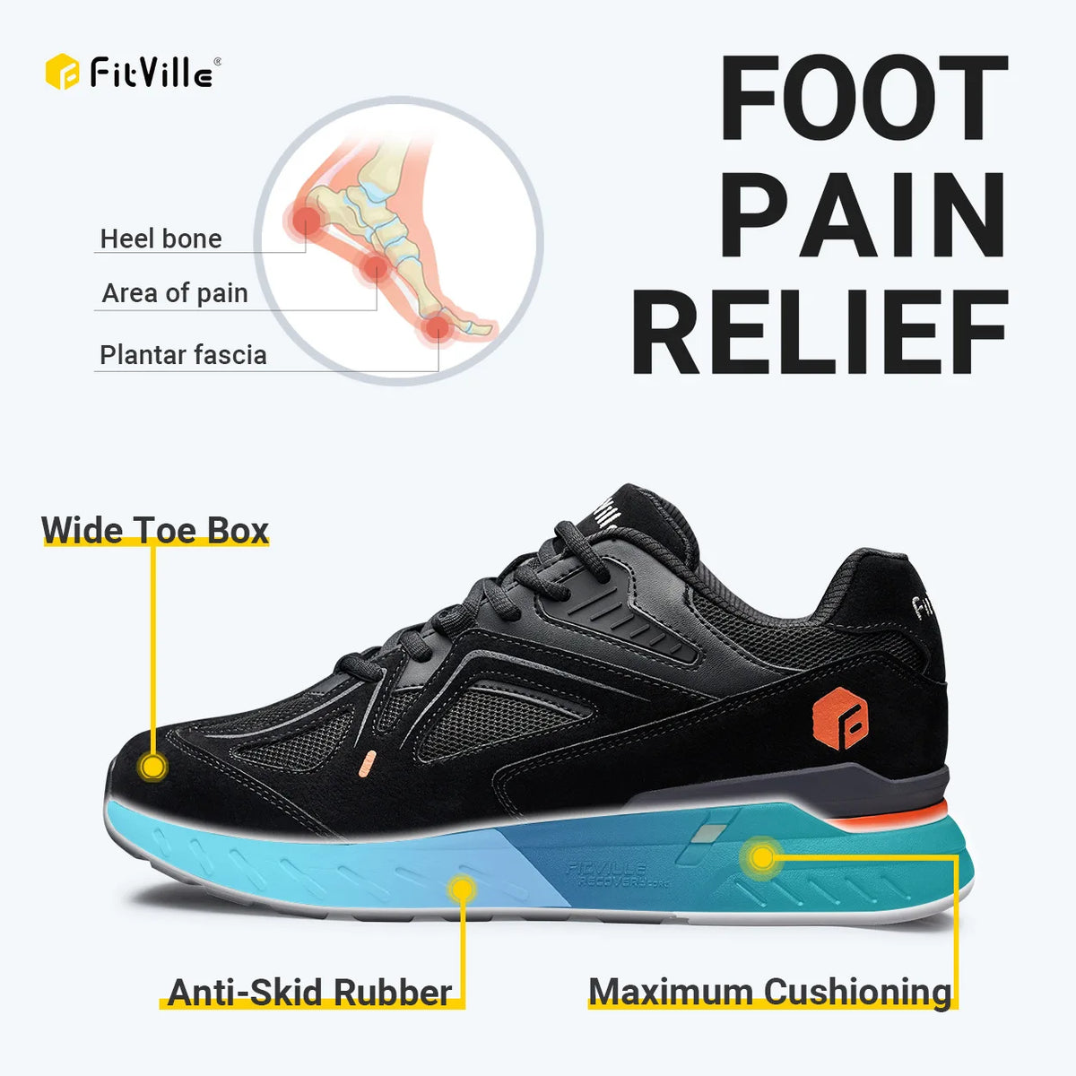 FitVille Men's Walking Shoes With Arch Support And Heel Relief