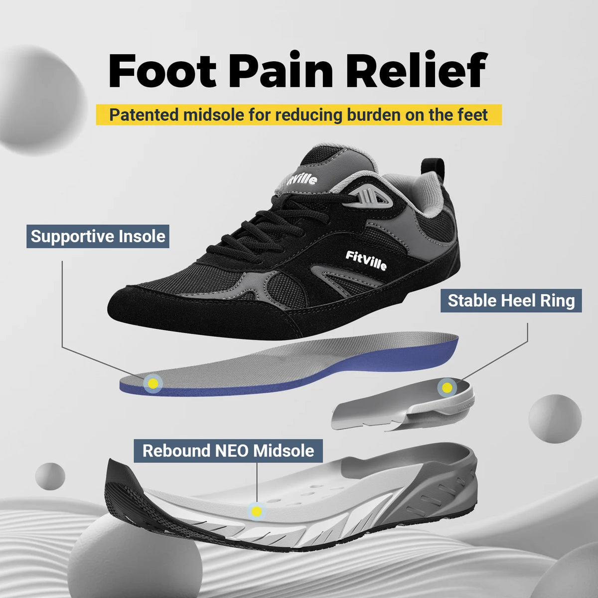 FitVille Mens Walking Shoes With Arch Support For Plantar Fasciitis