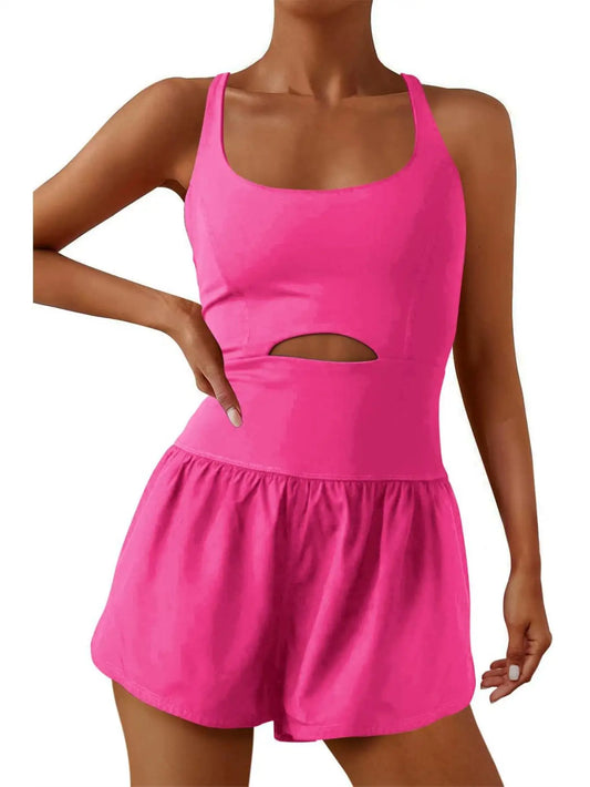 Women's Cross Back Workout Romper With Padded Bra