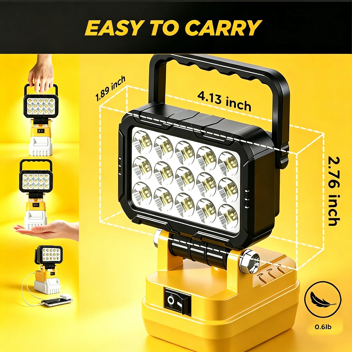 Cordless LED Work Light For Dewalt 18V Li-ion Battery, 8in Portable Flood Light Flashlight With USB Port, Jobsite Tool Lamp, Battery Not Included
