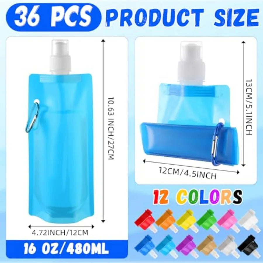 3 Pack Collapsible Water Bottles Bulk 1oz Foldable Water Bottles with Carabiner Reusable Drinking Leak Proof Container Bags for