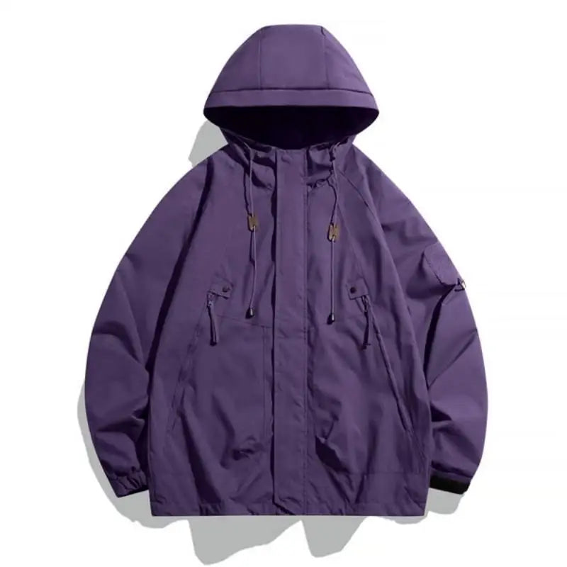 Outdoor Men's Jacket Hooded Zipper Windbreakers Cargo Coat Windproof Bomber Camping Loose Thin Softshell Hooded Hiking Jacket