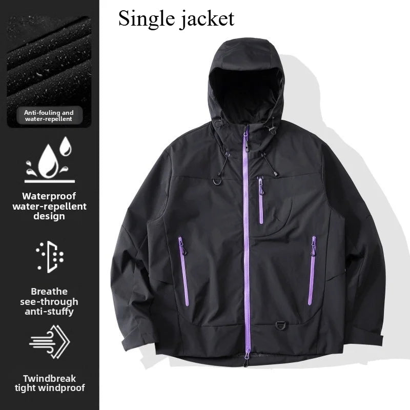Empty Mountain Rain Hard Shell Windproof and Waterproof Functional Outdoor Three-in-One Hooded Mountaineering Jacket Men Women