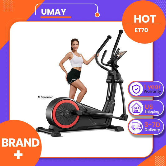 UMAY ET70 Elliptical Exercise Machine with 16 Levels Resistance, Hyper-Silent Magnetic Elliptical Machine for Home with 15.5" Stride & Heart Rate Grips and LCD Monitor, 350LBS Weight Capacity