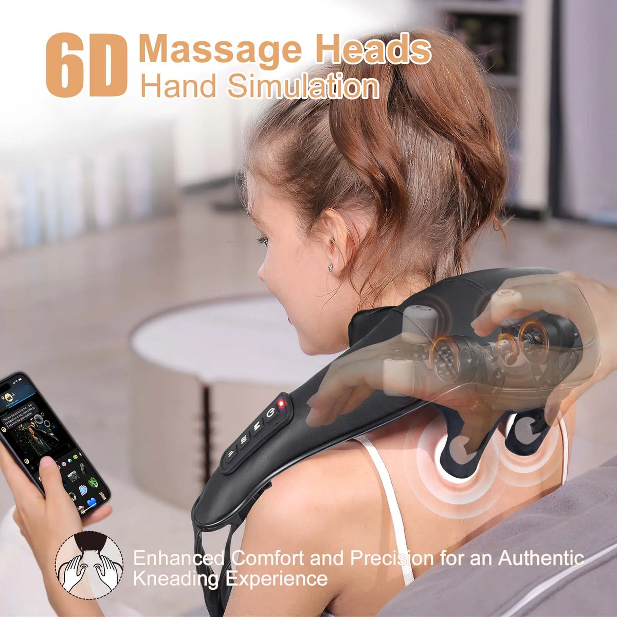 Masgre Shiatsu Back Neck Massager Cordless Shoulder Massager with Heat Electric Deep Tissue 3D Kneading Massage Pillow