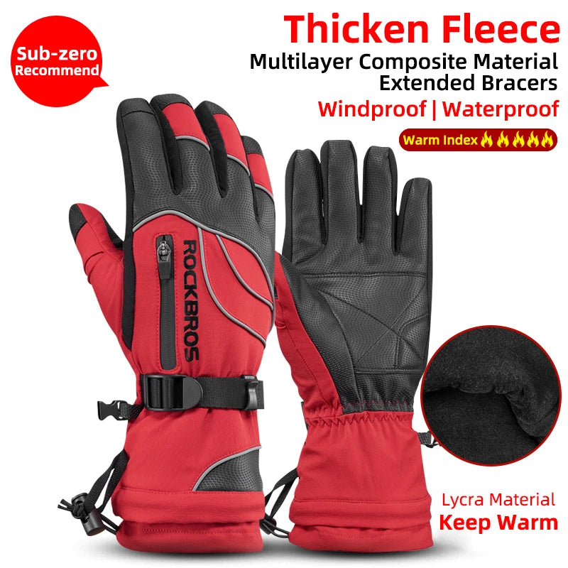 ROCKBROS Winter Gloves Motorcycle Waterproof Fleece Thermal Gloves Snowboard Snowmobile Gloves Men Women Snow Cycling Gloves