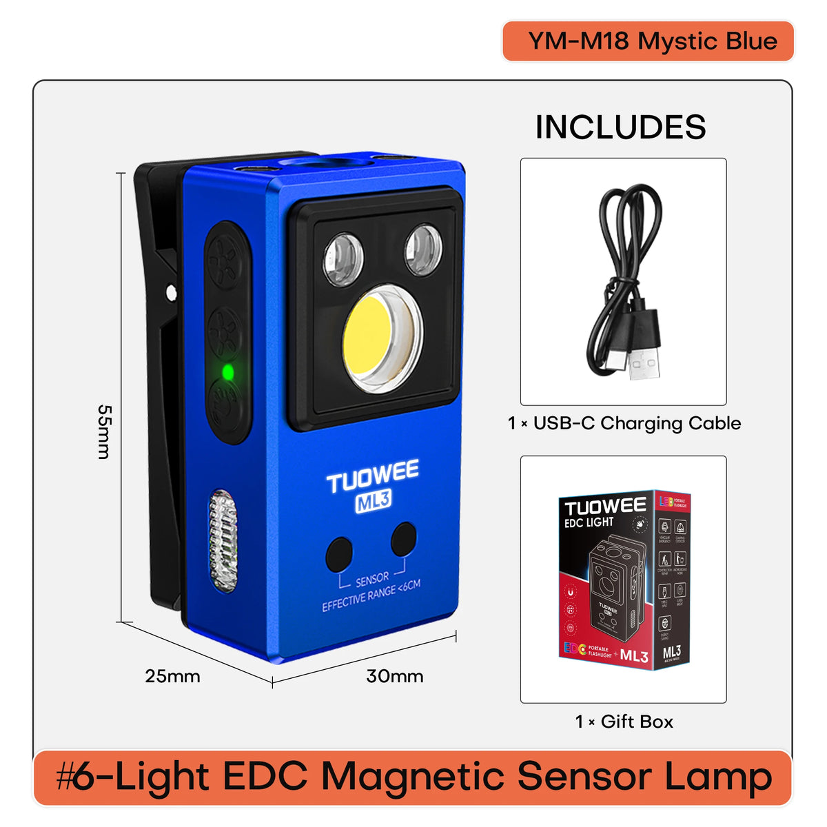 Multi‑Source EDC Magnetic Flashlight Gesture Control Rechargeable Clip Torch UV Black Light RGB Ambient Light Waterproof for Camping Pet Inspection Repair