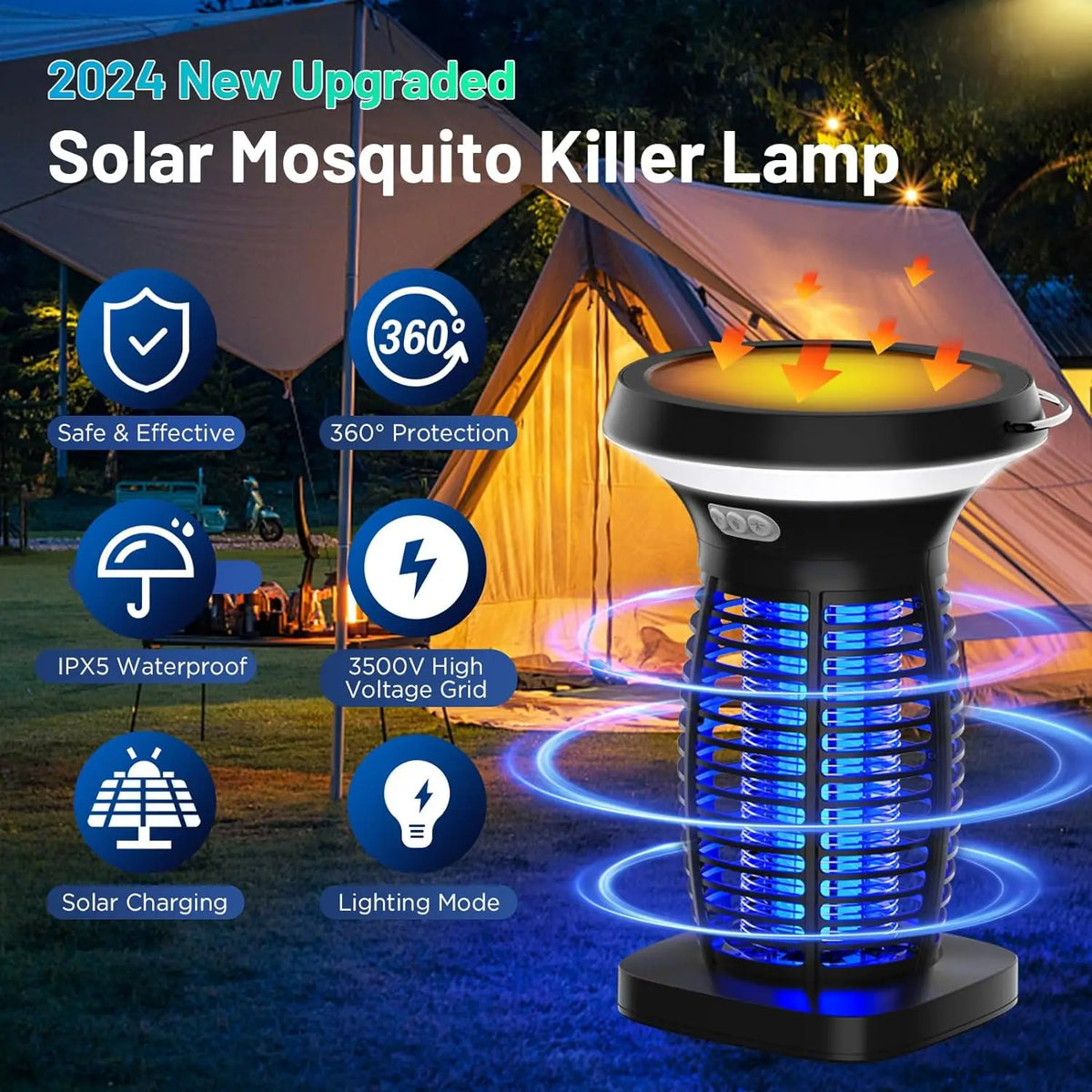 Solar Bug Zapper With Auto Sensor And Waterproof Design