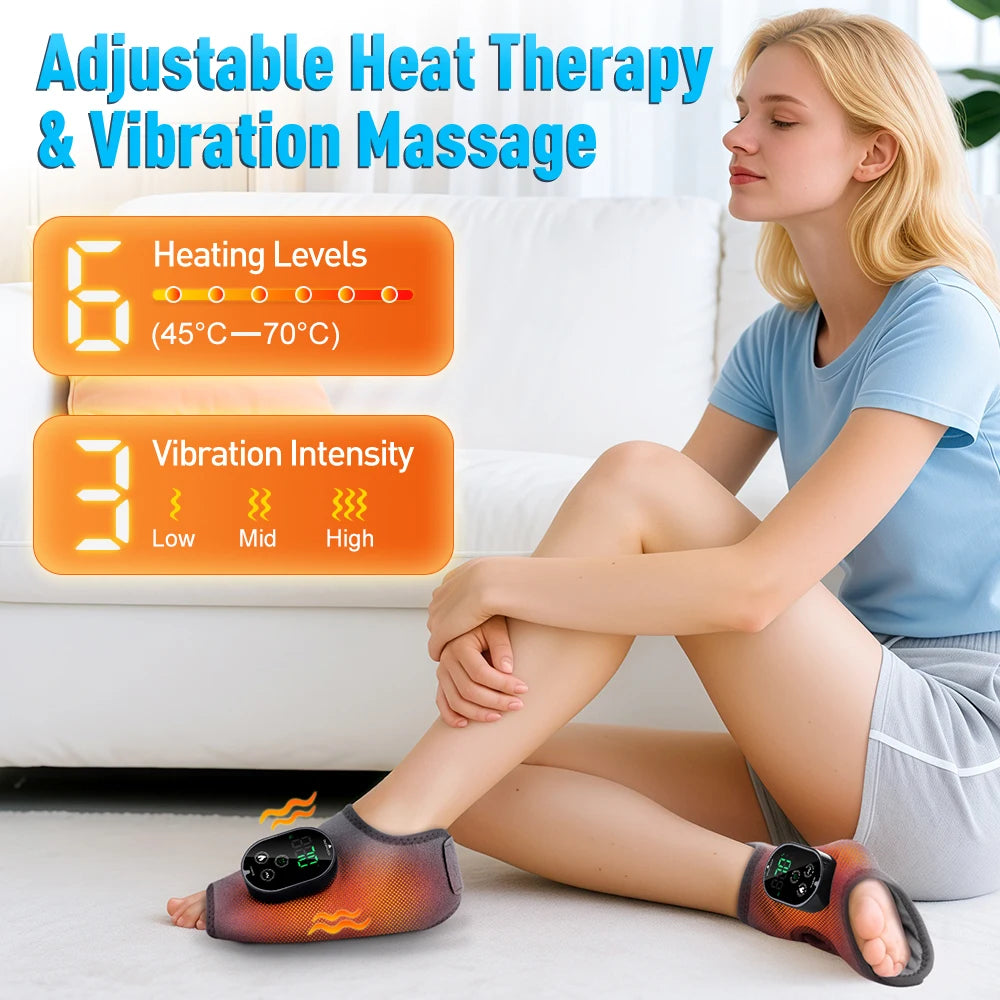 Electric 3-in-1 Ankle Calf Foot Vibration Massager 6 Levels Hot Compress Massage Ankle Brace Plantar Fascia Foot Muscle Relax