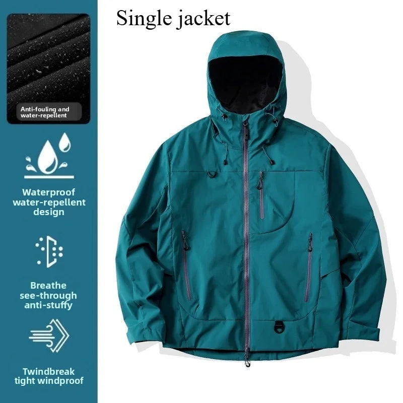 Empty Mountain Rain Hard Shell Windproof and Waterproof Functional Outdoor Three-in-One Hooded Mountaineering Jacket Men Women