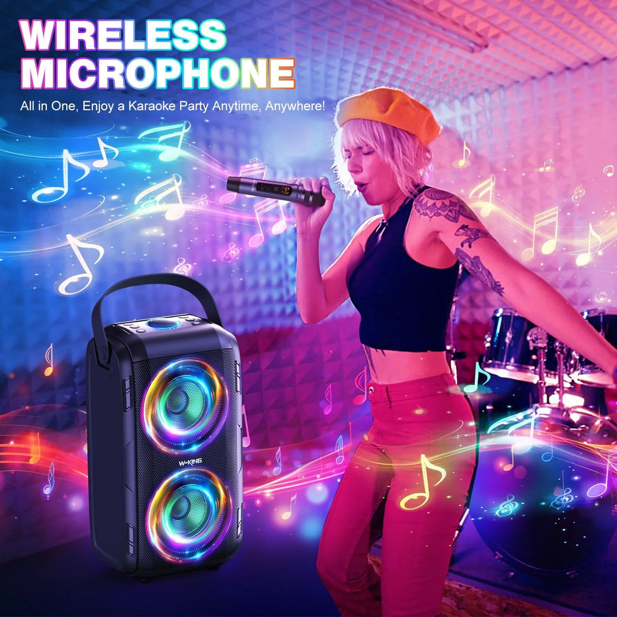 W-King Portable Bluetooth Party Speaker With Subwoofer And USB Playback