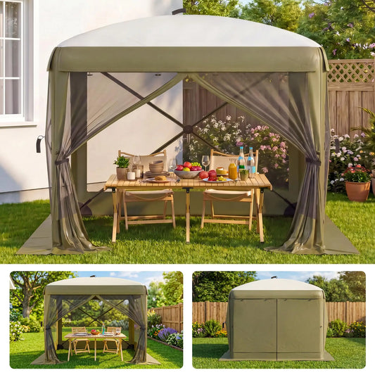 Spacious 8x8FT 11x11FT 12x12FT 6-Sided Pop-Up Shelter Screen Tent – Mesh Panels, Portable Hexagon Bug Shelter for Camping, Backyard, Patio – Easy Setup