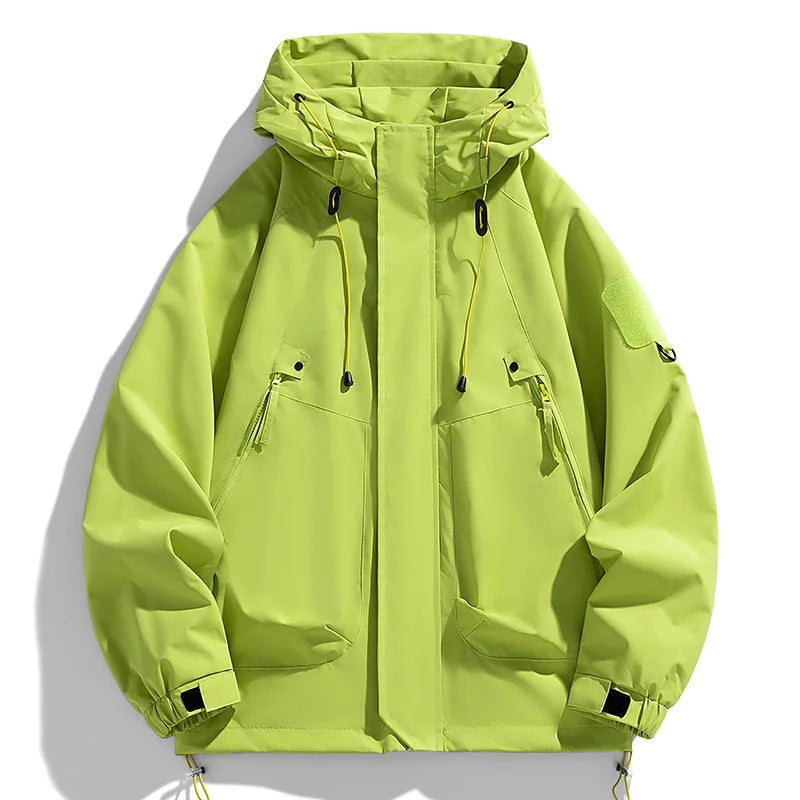 Outdoor Men's Jacket Hooded Zipper Windbreakers Cargo Coat Windproof Bomber Camping Loose Thin Softshell Hooded Hiking Jacket