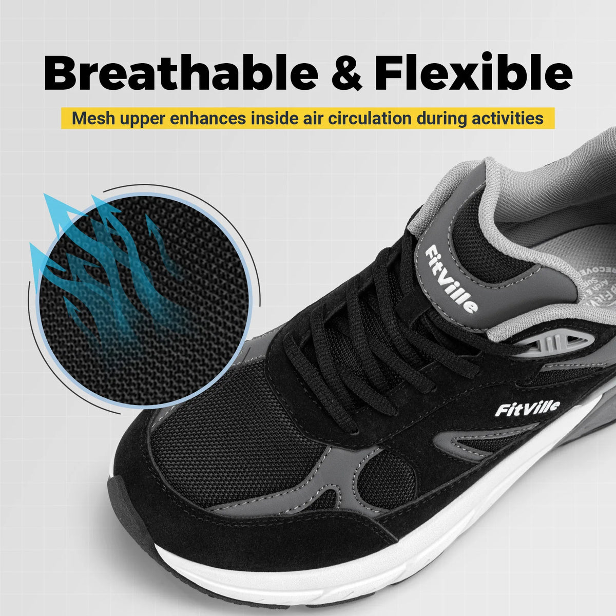 FitVille Mens Walking Shoes With Arch Support For Plantar Fasciitis