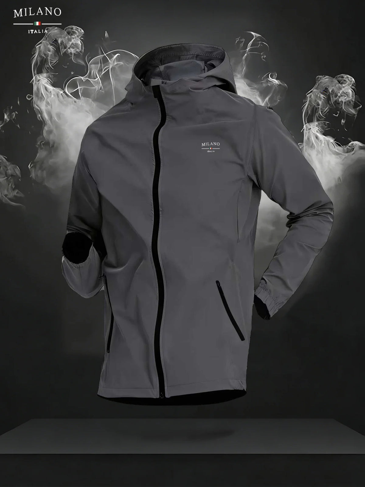 Men's Milano Italia Lightweight Hooded Windbreaker Jacket, Full Zip Up Waterproof Casual Outdoor Sports Coat with Zipper Pockets
