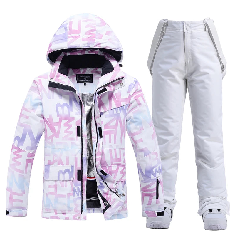 Fashion, Women's, Waterproof Snow Suit Sets, Snowboarding Clothing, Ski Costumes, Winter Wear, Jacket, Strap Pant, Girl's