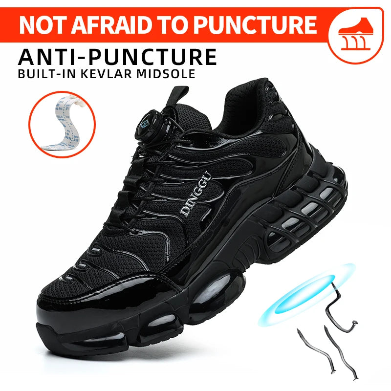 Men's Steel Toe Safety Work Shoes, Lightweight Breathable Anti‑Puncture Anti‑Slip Industrial Labor Protection Work Shoes for Construction Warehouse