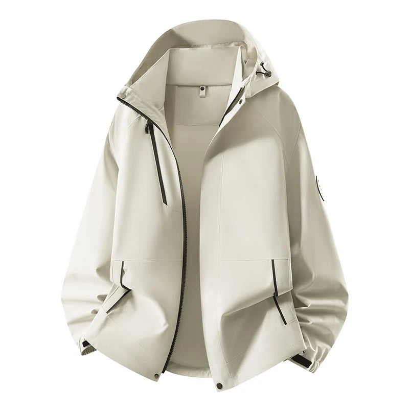 Unisex Waterproof Windproof Hiking Hooded Jacket Breathable Diagonal Zipper Outdoor Hiking Mountain Coat Casual Windbreaker