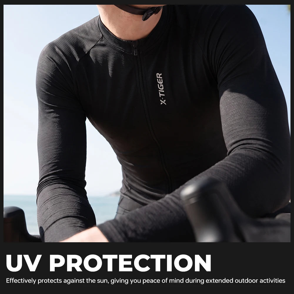 X-TIGER Cycling Jersey Long Sleeve for Men Spring Autumn Cycling TopFull Zipper 3 Rear Pockets Hidden Pocket Breathable MTB Road Bicycle Clothing