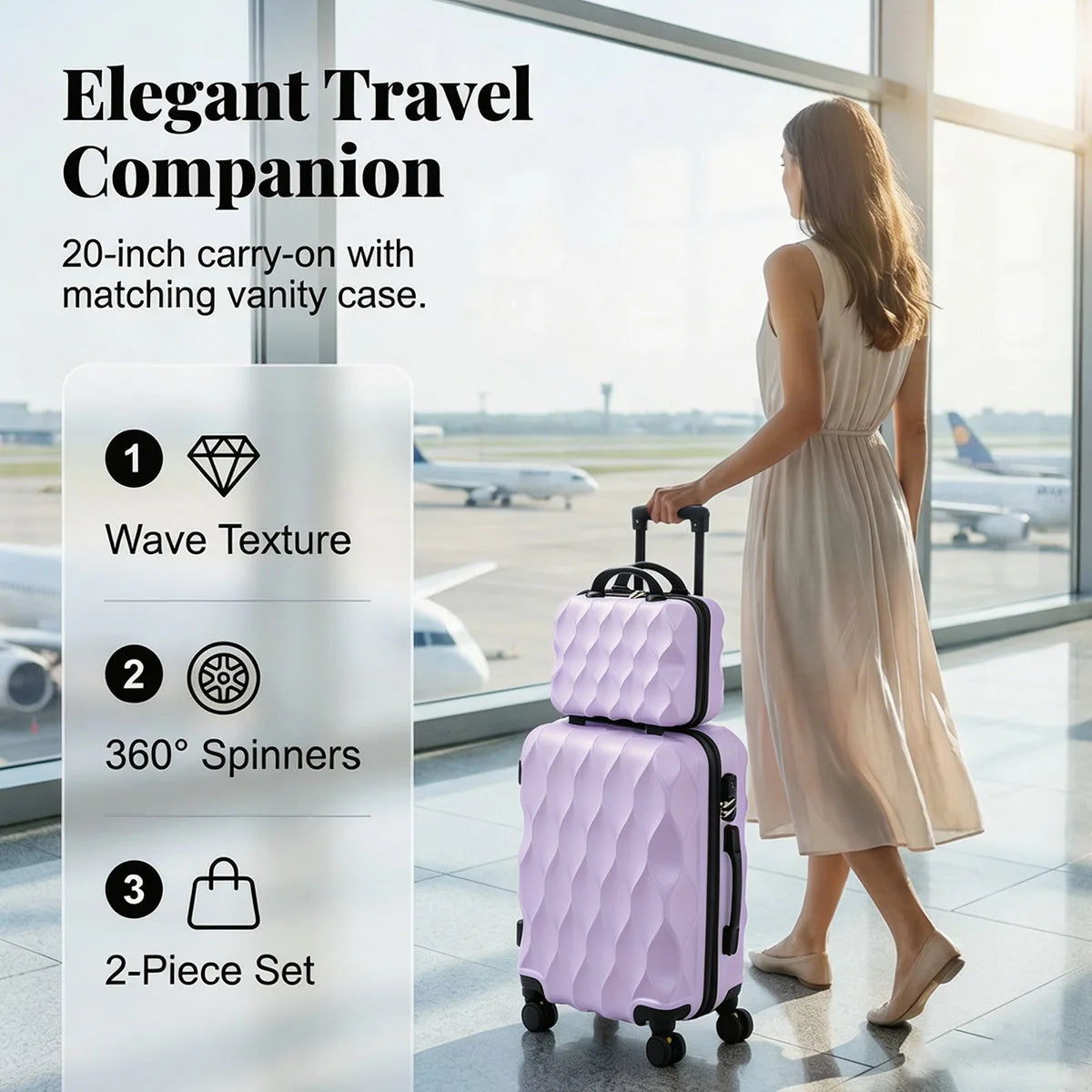 2 Piece Hard Shell Luggage Set, 20 Inch Carry On Suitcase with Cosmetic Case, 360° Spinner Wheels TSA Lock Lightweight Travel Luggage for Airplane Trips