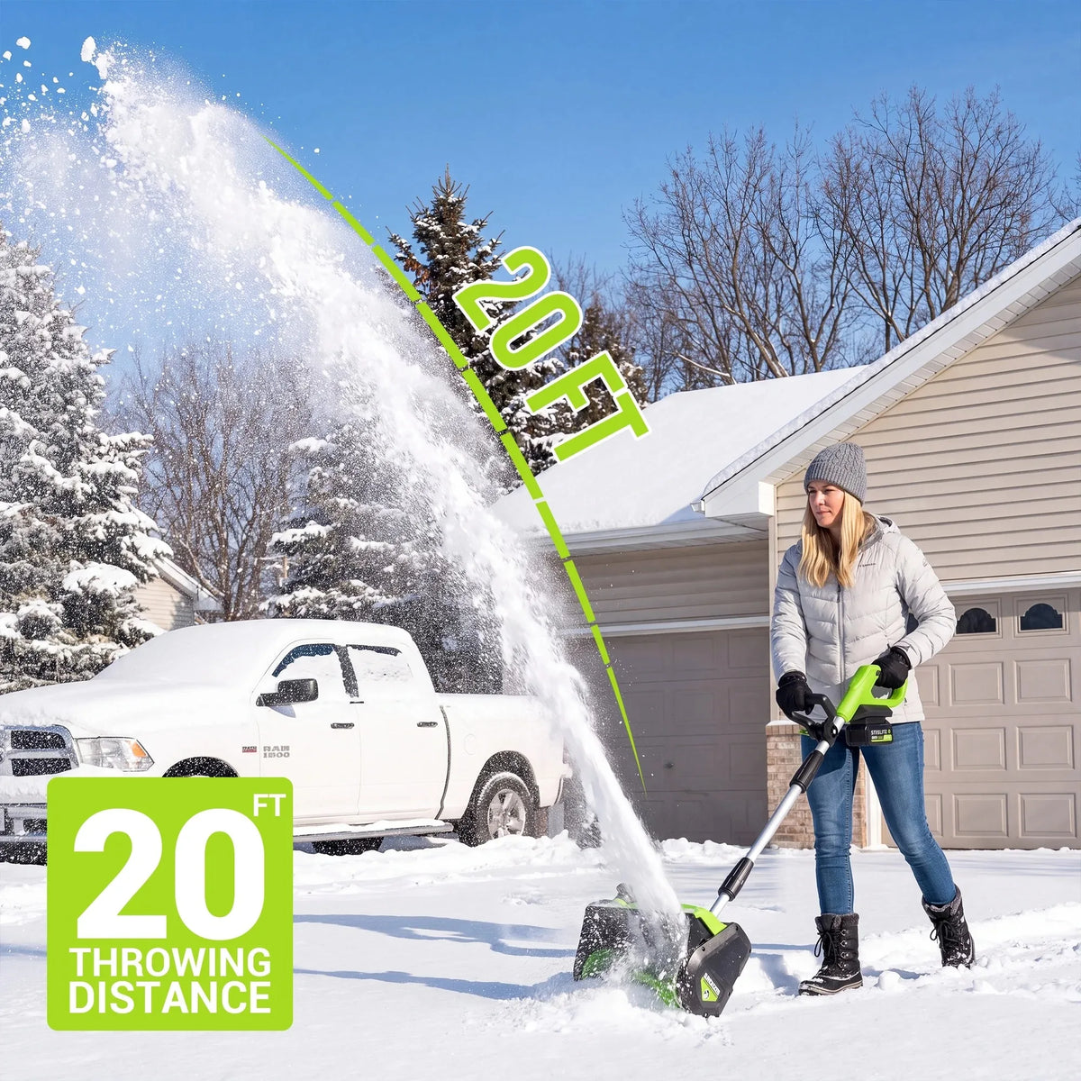 Deli 21V Cordless Snow Blower 13 Inch Battery Powered with Adjustable Handle Directional Plate 4.0Ah Battery Charger for Sidewalk