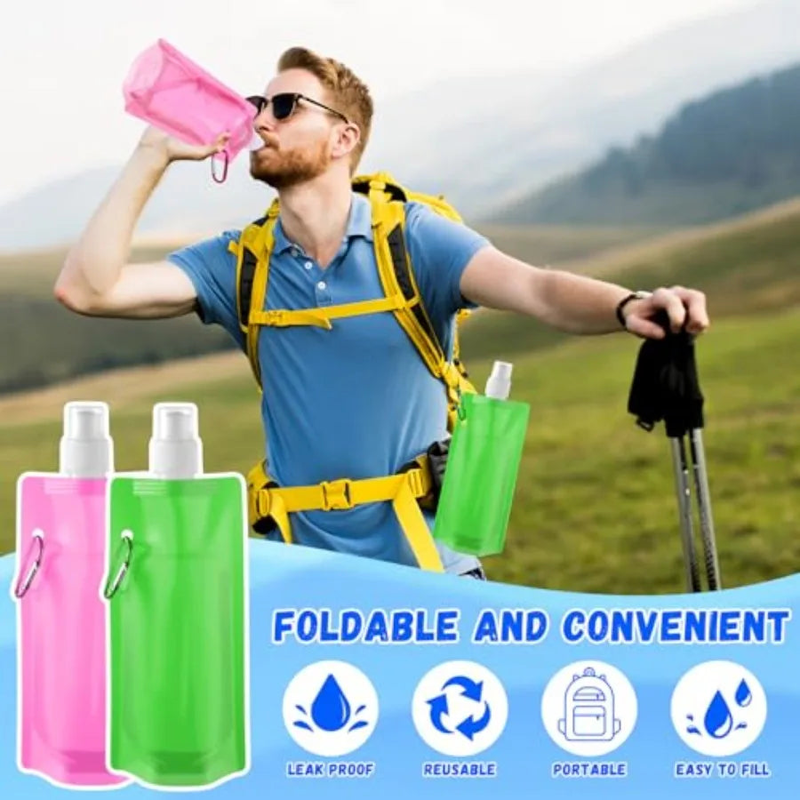 3 Pack Collapsible Water Bottles Bulk 1oz Foldable Water Bottles with Carabiner Reusable Drinking Leak Proof Container Bags for