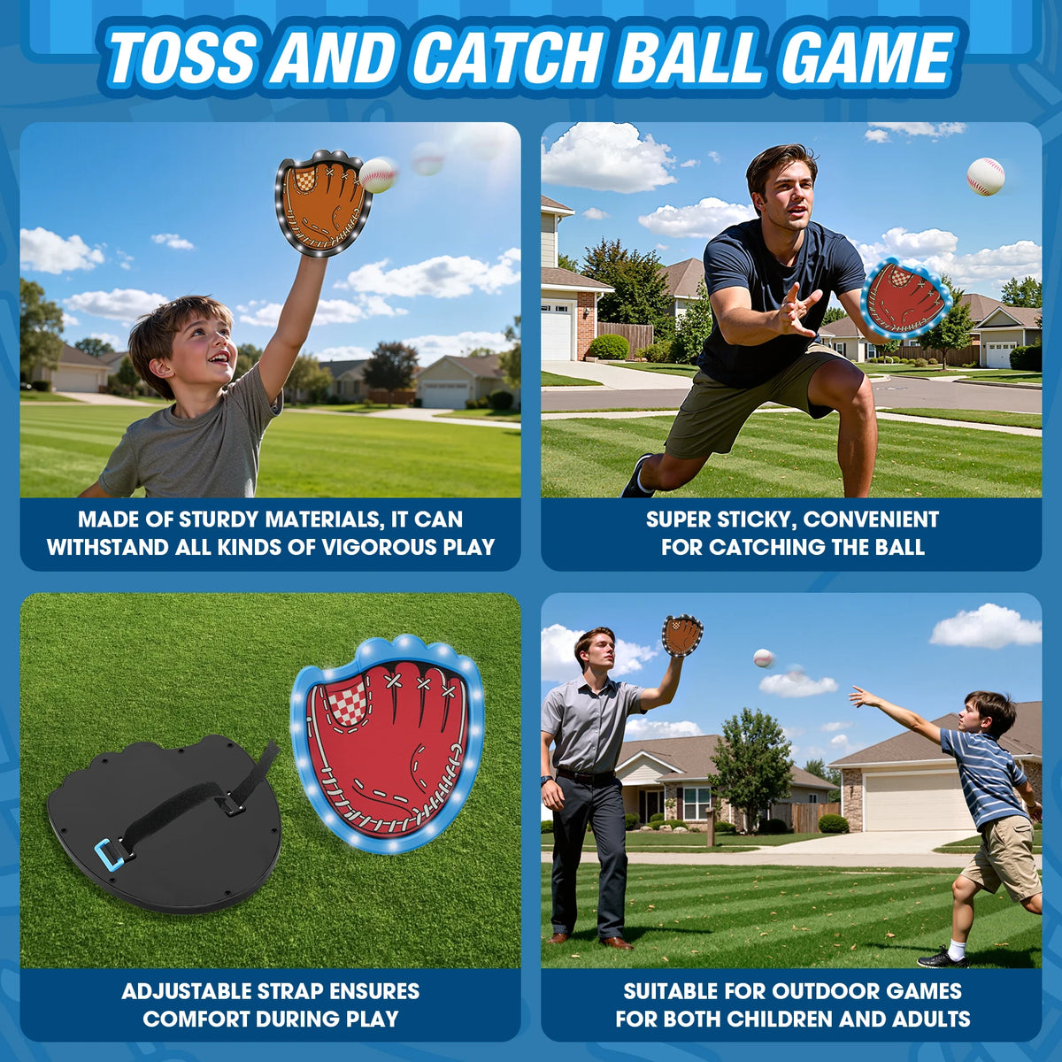 Light Up Toss and Catch Ball Set for Kids 3~12, Child Baseball Toys Glow in the Dark T Ball Set, Outdoor Beach Camping Games for Family, Birthday Gifts for Boys Girls, 4 Pads & 6 Balls
