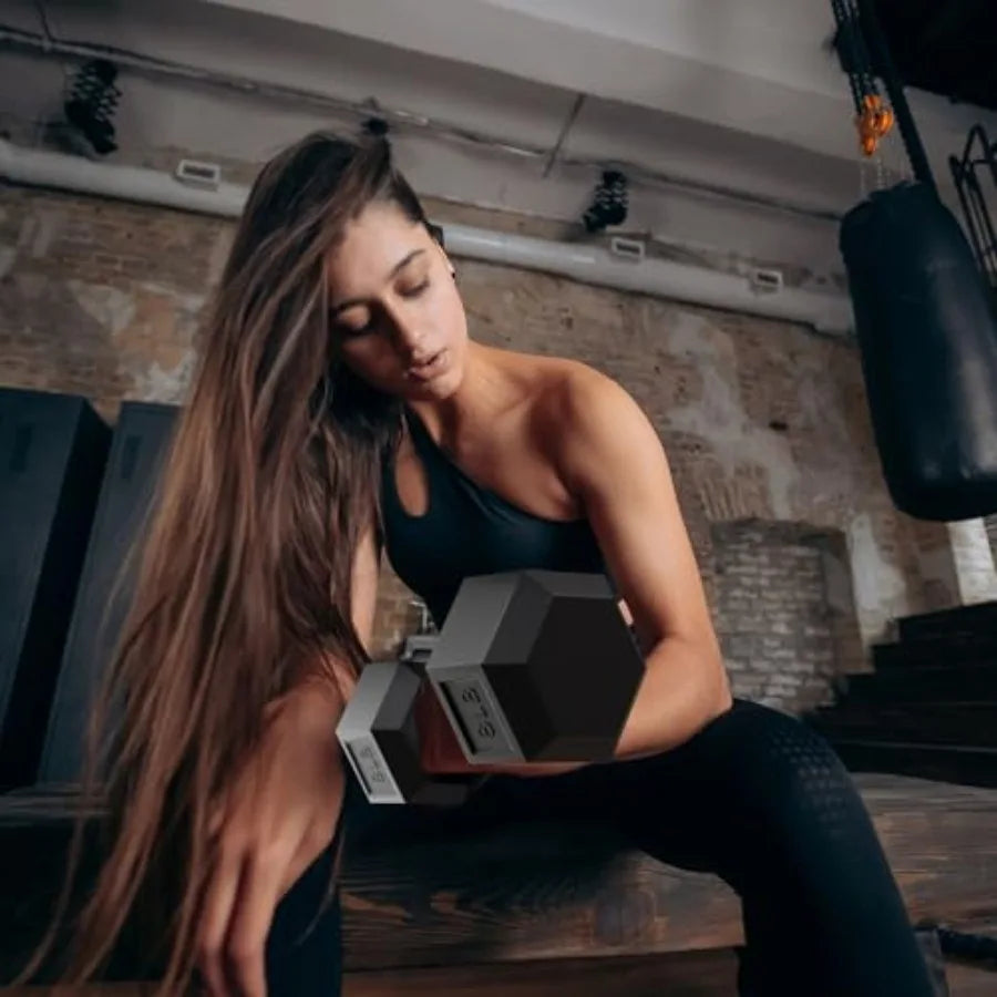 Rubber Coated Hex Dumbbells And A Frame Rack For Training