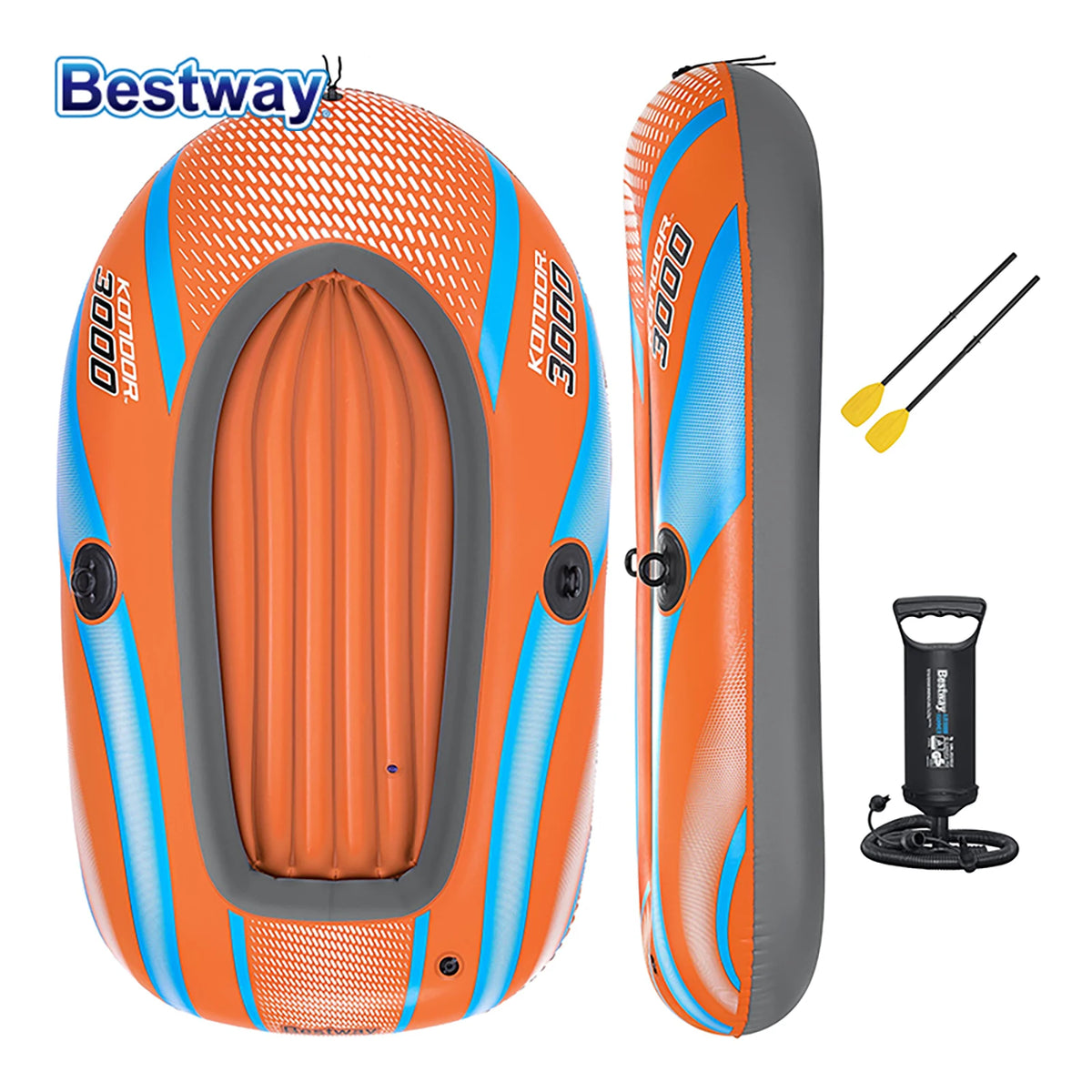 Bestway 61136/61140/61142/61146 1-3 Person Heavy Duty Inflatable Kayak - Long Lasting PVC Rafting Adventure Boat for Thrilling