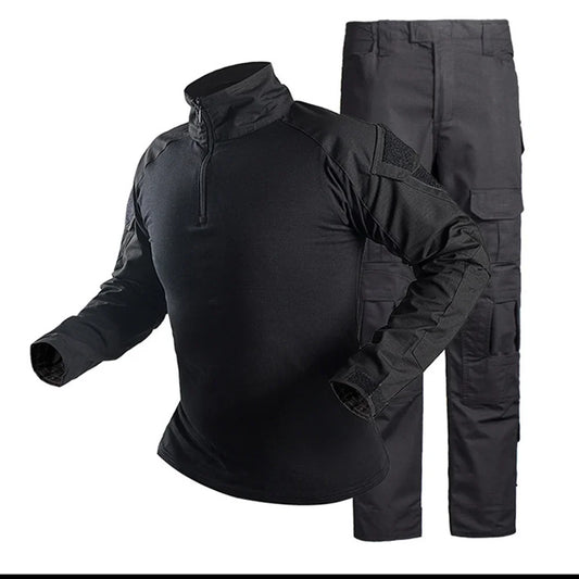 Men's G3 Frog Tactical Suit Combat Shirt Pants Set Camo Black Military Style Uniform with Knee Pads Gloves for Hunting Hiking