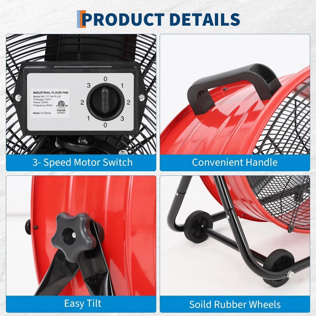 Acekool Industrial Drum Fan High Speed Air Circulator With Casters