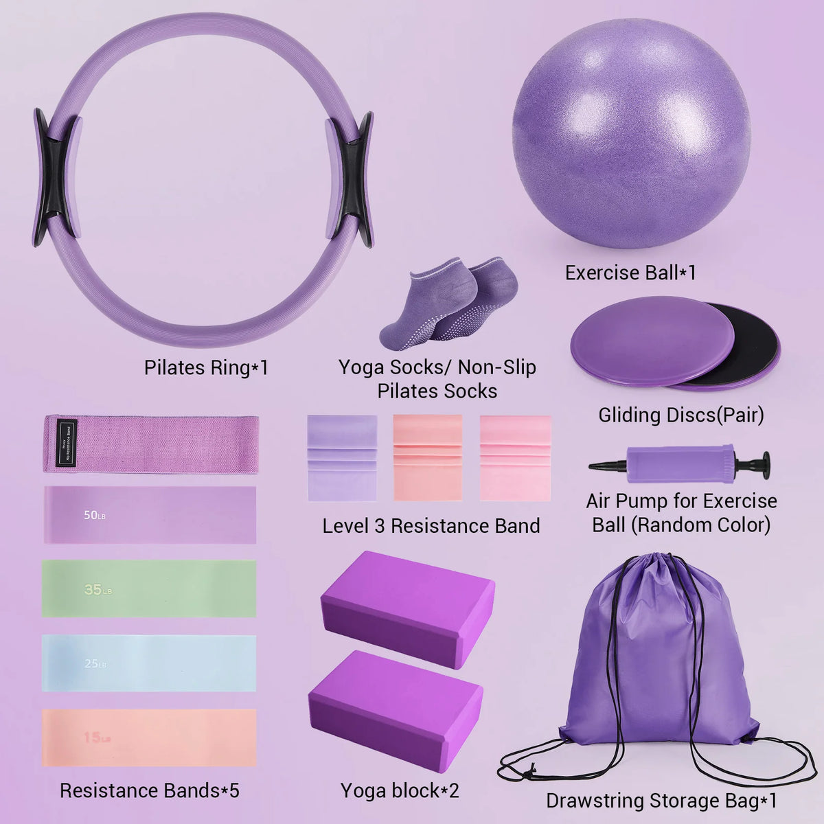 17-in-1 Pilates Ring Kit, Pilates Circle Set for Home Workouts, 9.8" Non-Slip Mini Ball, Adjustable Resistance Bands, Yoga Blocks, Gliding Discs, Full-Body Core Strength Balance & Flexibility