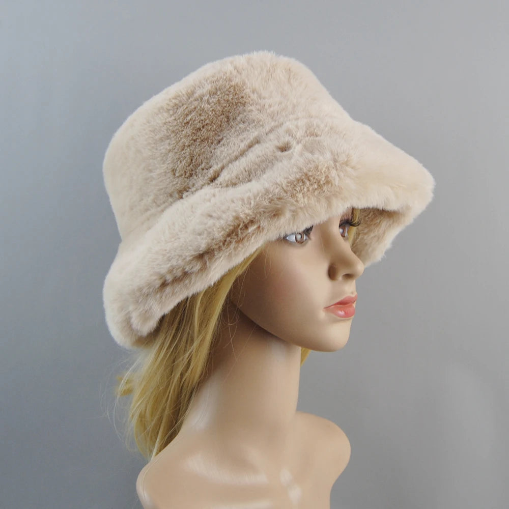2025 New Style Fake Rabbit Fur Hats Super Soft Women Winter Hat Cotton Lining Warm Russian Fashion Ski Beanies Plush Solid Color