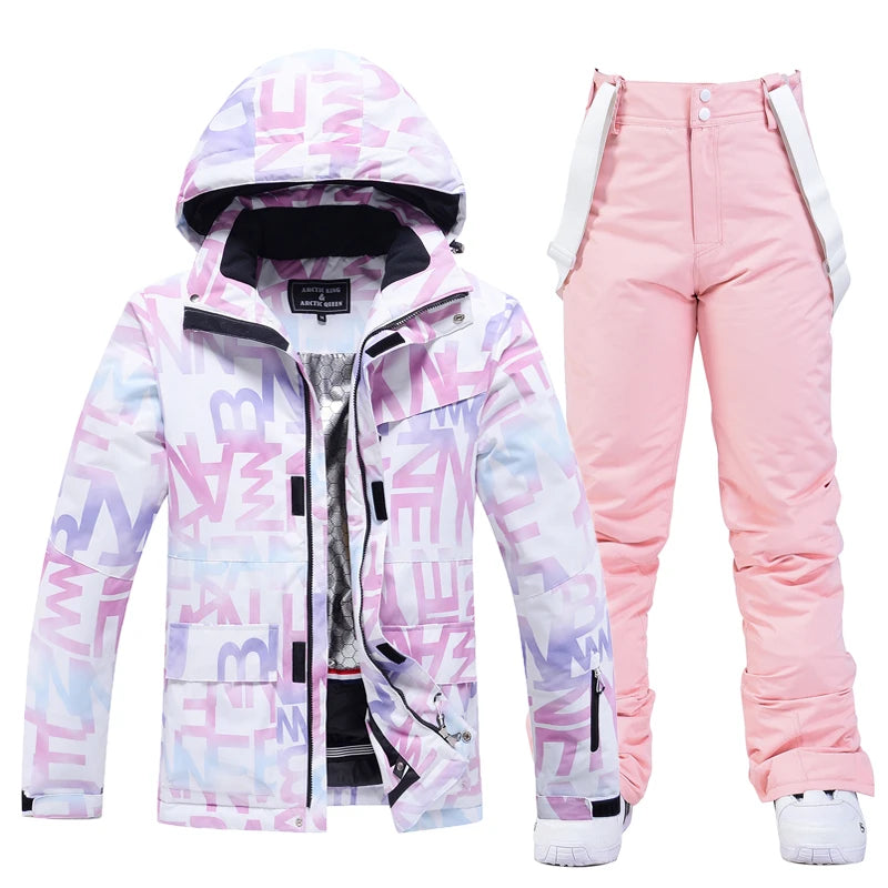 Fashion, Women's, Waterproof Snow Suit Sets, Snowboarding Clothing, Ski Costumes, Winter Wear, Jacket, Strap Pant, Girl's