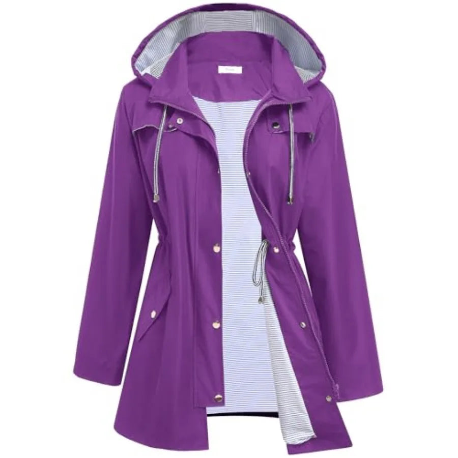 Women's Lightweight Waterproof Hooded Lined Raincoat For Outdoor Use
