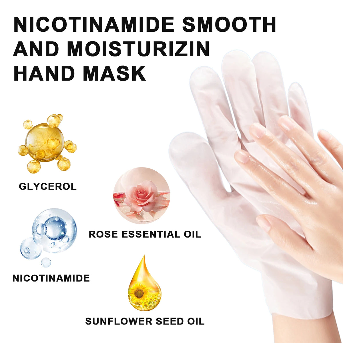 Amococo 15/25pairs Niacinamide Hand Masks Moisturizing Hand Gloves Softening Hydrating Hand Care Mask with Vitamin E Avocado Oil for Dry Hands Smooth Skin Spa Treatment