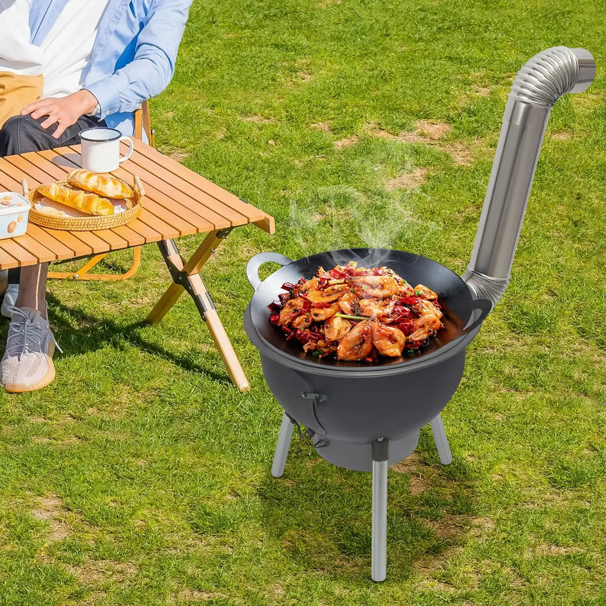 Wood Burning Stove, Camping Wood Stove, Portable Steel Stove with Grill Rack and Detachable Legs, Rocket Stove for