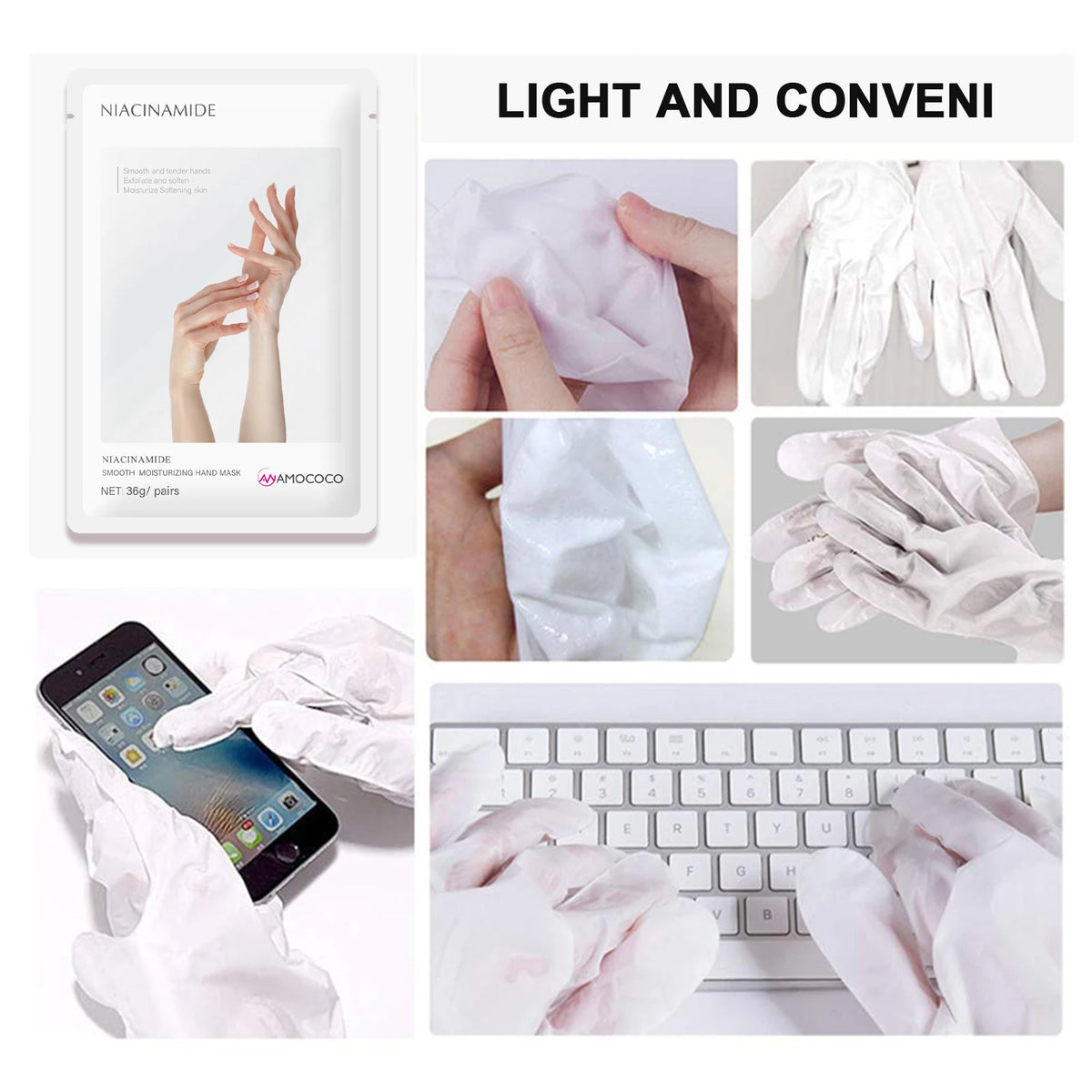 Amococo 15/25pairs Niacinamide Hand Masks Moisturizing Hand Gloves Softening Hydrating Hand Care Mask with Vitamin E Avocado Oil for Dry Hands Smooth Skin Spa Treatment