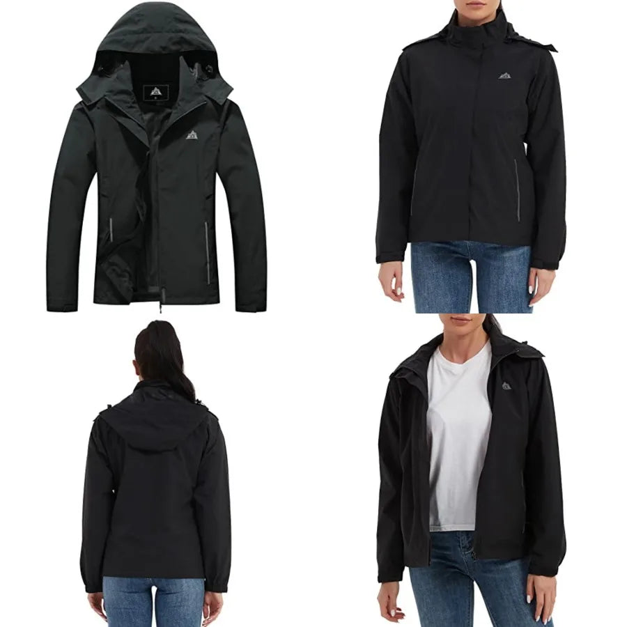 MOERDENG Womens Waterproof Hooded Rain Jacket And Hiking Windbreaker