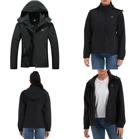 MOERDENG Womens Waterproof Hooded Rain Jacket And Hiking Windbreaker