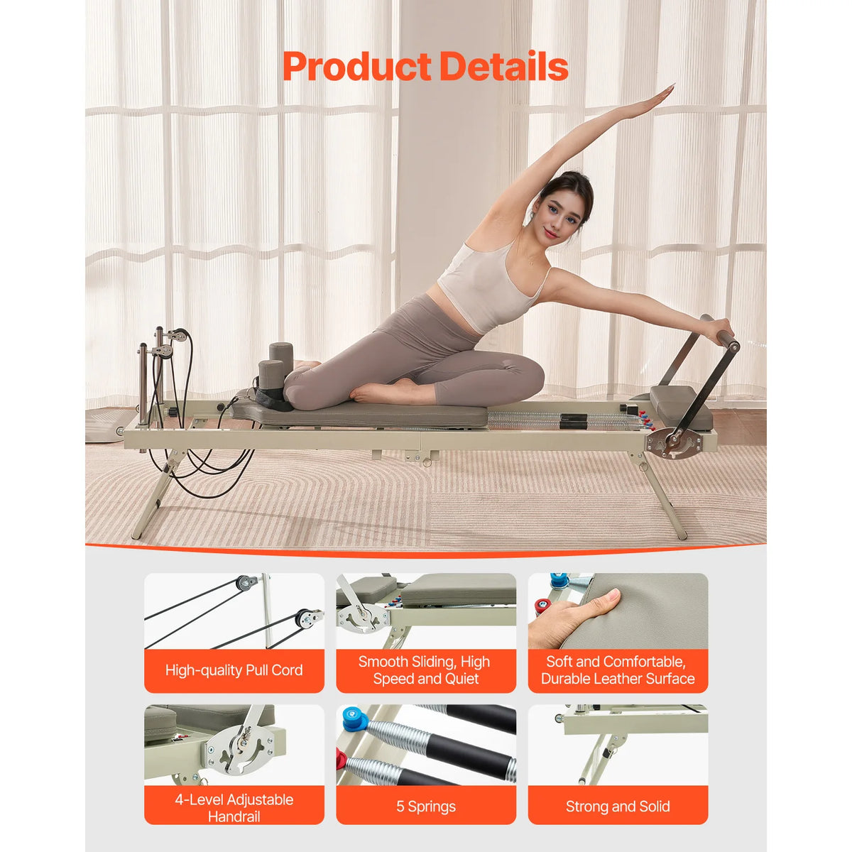 SucceBuy Foldable Pilates Reformer Machine for Home Gym Workouts