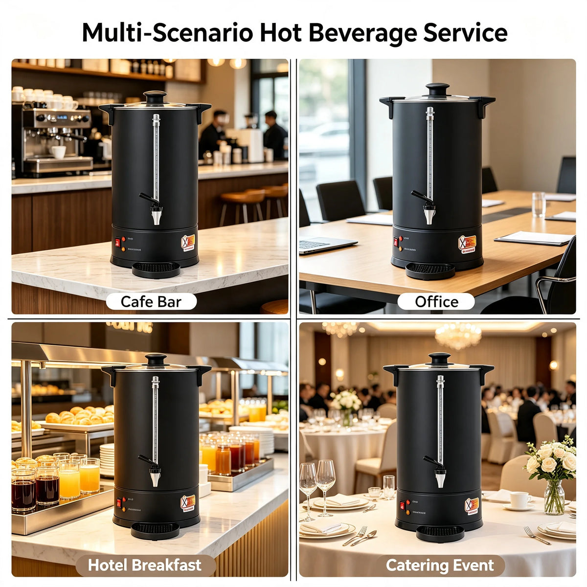 Commercial Electric Coffee Pot 15L/3.96Gal Hot Water Dispenser, Stainless Steel Coffee Urn with 1500W Fast Heating & Insulation for Restaurant Office Hotel, Black
