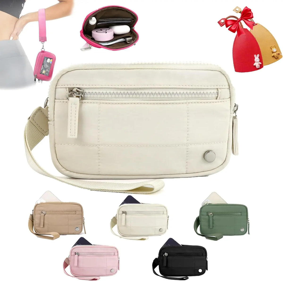 Wristlet Wallets for Women, RFID Wristlet Purse Built in Wallet, Small Nylon Crossbody Bags, Credit Card Holder